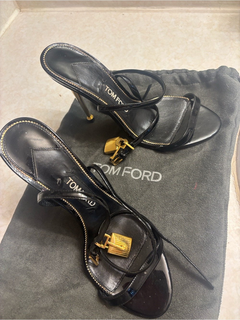 Tom Ford Black Leather Strappy Heel Sandals